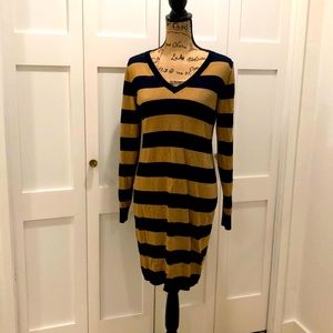 V-neck stripe sweater dress